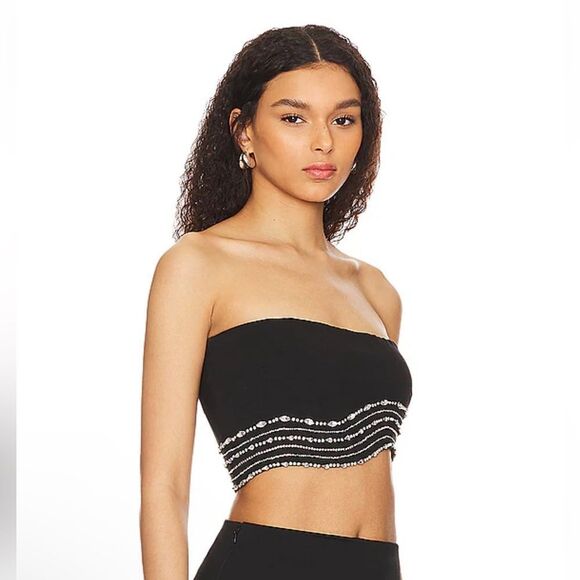 NWT NBD Bruna Embellished Bra Top Black silver rhinestone cropped Revolve S - Picture 9 of 12